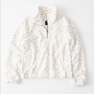 Abercrombie & Fitch Leopard Half Zip Sherpa Fleece